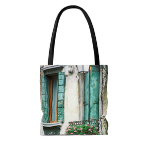 Tote Bag - Turquoise Shutters, Pam Fall