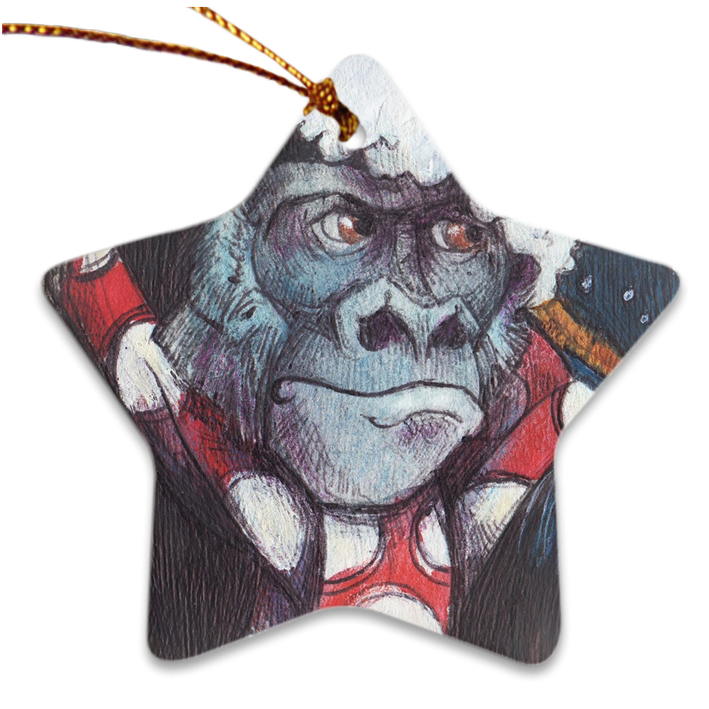 Porcelain Ornament- holiday friends 'the silverback', Mosart Studios, FREE SHIPPING