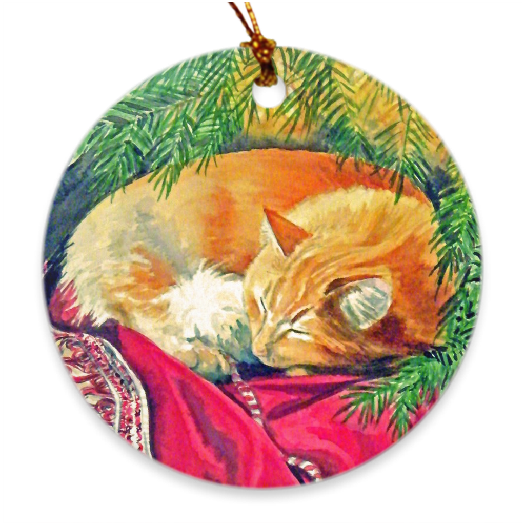 Porcelain Ornament - Yule Cat, Pat Haas, FREE Shipping