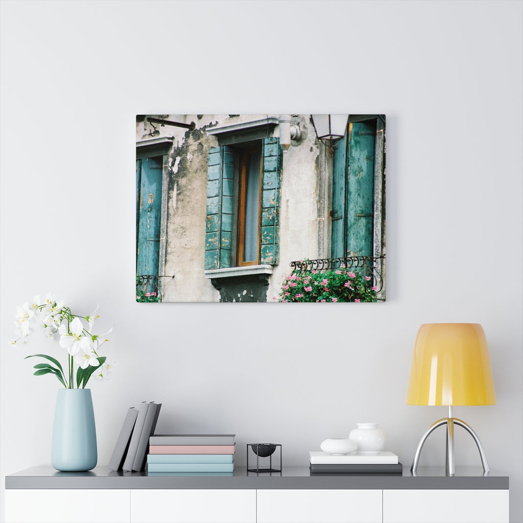 Gallery Wrap - Turquoise Shutters, Pam Fall