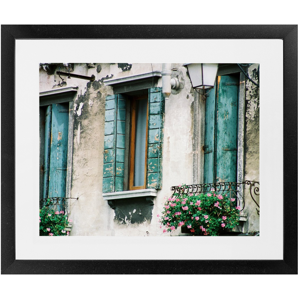 Framed Print - Turquoise Shutters, Pam Fall