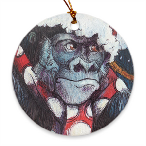Porcelain Ornament- holiday friends 'the silverback', Mosart Studios, FREE SHIPPING