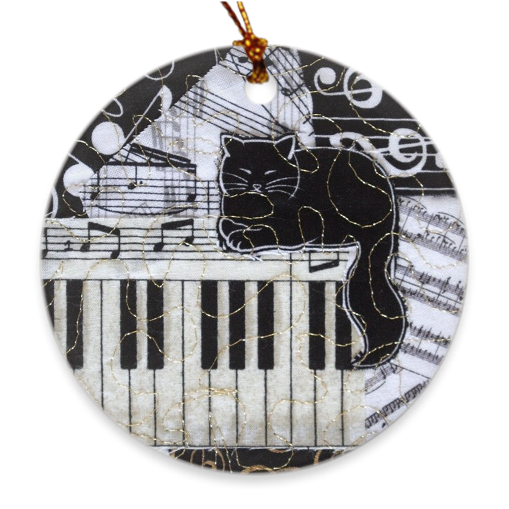 Porcelain Ornament - Piano Cat, Loretta Alvarado - Free Shipping